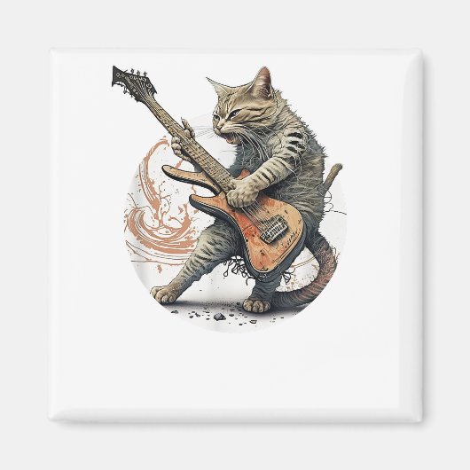 Cat Playing Gitarre Rock Cat Heavy Metal Cat Mus Magnet (Vorne)