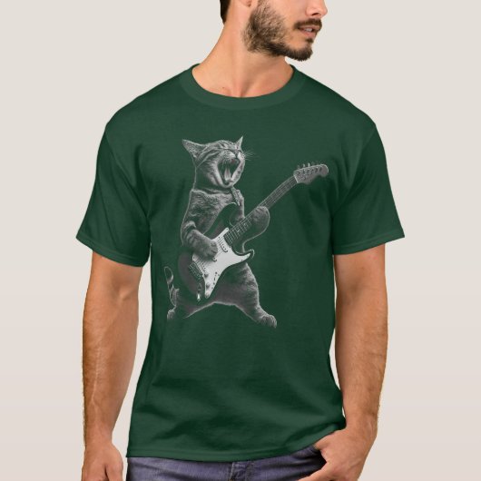 Cat Playing Gitarre Rock Rock and Roll for Men Wom T-Shirt (Vorderseite)