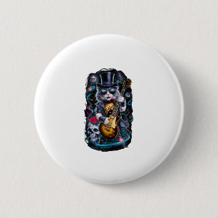 Cat Playing Gitarre Rock & Roll 80er 90s Rock Band Button