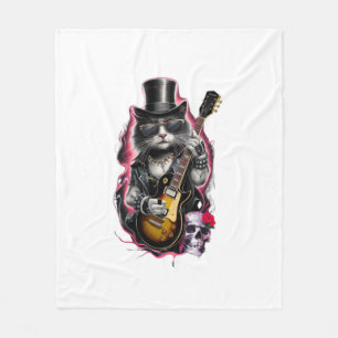 Cat Playing Gitarre Rock & Roll 80er 90s Rock Band Fleecedecke
