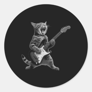 Cat Playing Gitarre Rock Star Rock und Roll für Mä Runder Aufkleber