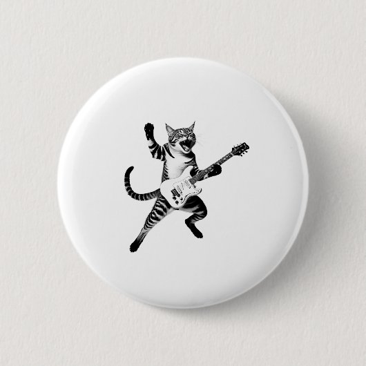Cat Playing Gitarre Rock und Roll Band Männer Frau Button (Vorderseite)
