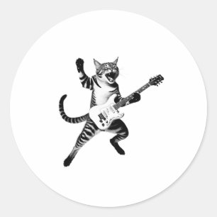 Cat Playing Gitarre Rock und Roll Band Männer Frau Runder Aufkleber