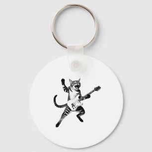 Cat Playing Gitarre Rock und Roll Band Männer Frau Schlüsselanhänger