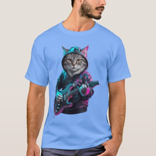 Cat Playing Gitarre Rock und Roll Rock für Männer  T-Shirt (Vorderseite)