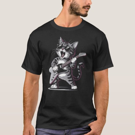 Cat Playing Guitar - Fun Cat Lover and Guitarist A T-Shirt (Vorderseite)