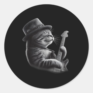 Cat Playing Guitar - Funny Rock Music Gitarre Katz Runder Aufkleber