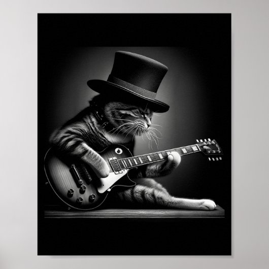 Cat Playing Guitar - Funny Rock Music Guitar Cat F Poster (Vorne)