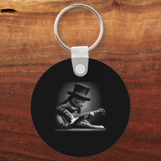 Cat Playing Guitar - Funny Rock Music Guitar Cat F Schlüsselanhänger (Vorderseite)