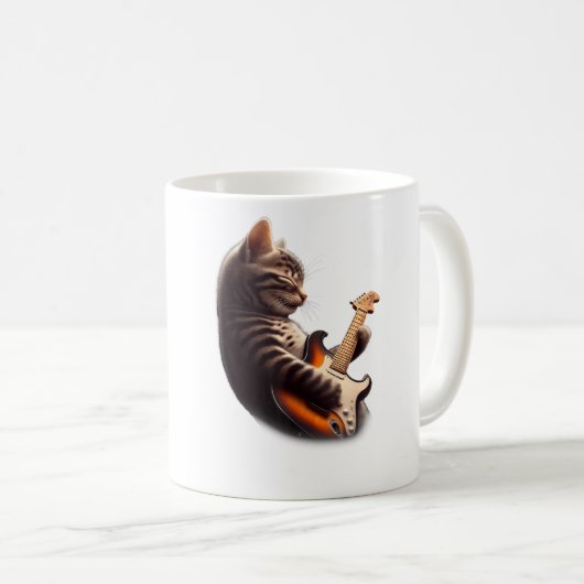 Cat Playing Guitar - Funny Rock Music Guitar Cat Kaffeetasse (VorderseiteRechts)
