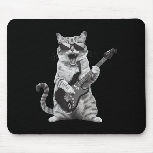 Cat Playing Guitar Rock Star Rock And Roll Men Wom Mousepad (Vorne)