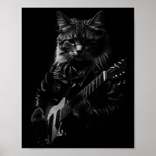 Cat Playing Guitar Rock Star Rock And Roll Men Wom Poster (Vorne)