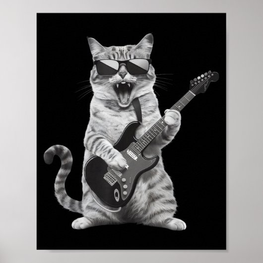 Cat Playing Guitar Rock Star Rock And Roll Men Wom Poster (Vorne)