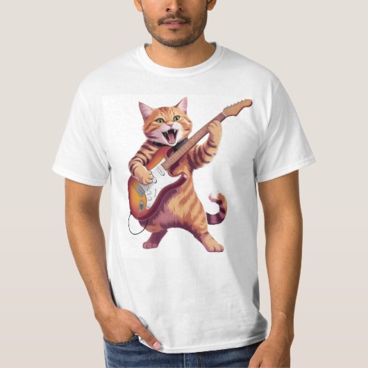 Cat Playing Guitar Rock T-SHIRT (Vorderseite)