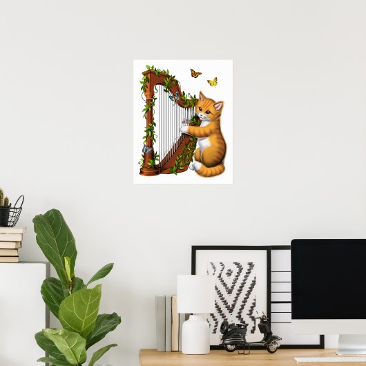 Cat Playing Harp Poster (Heimbüro)