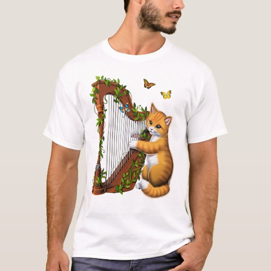 Cat Playing Harp T-Shirt (Vorderseite)