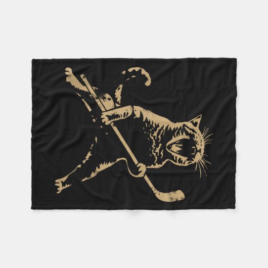 Cat Playing Ice Hockey Fleecedecke (Vorderseite (Horizontal))