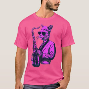 Cat Playing Jazz auf Saxophon T-Shirt
