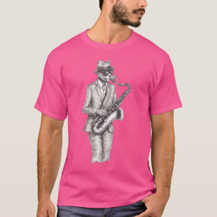 Cat Playing Jazz auf Saxophon T-Shirt