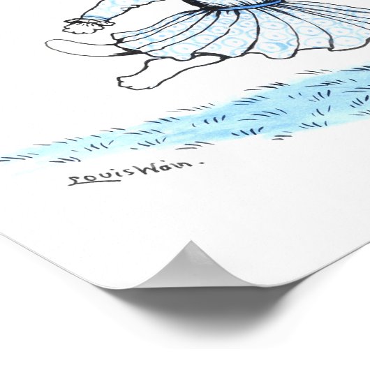 Cat Playing Kite, Louis Wain Poster (Ecke)