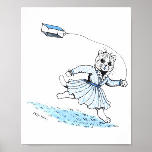 Cat Playing Kite, Louis Wain Poster