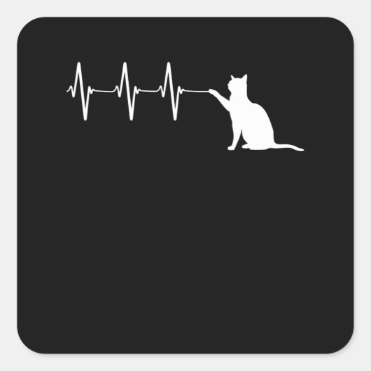 Cat Playing mit EKG Heartbeat Line Funny Kitty Quadratischer Aufkleber (Vorderseite)