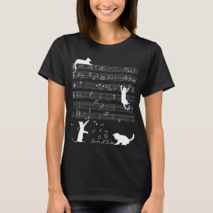 Cat Playing Musiknote Clef Musician Music Women T-Shirt