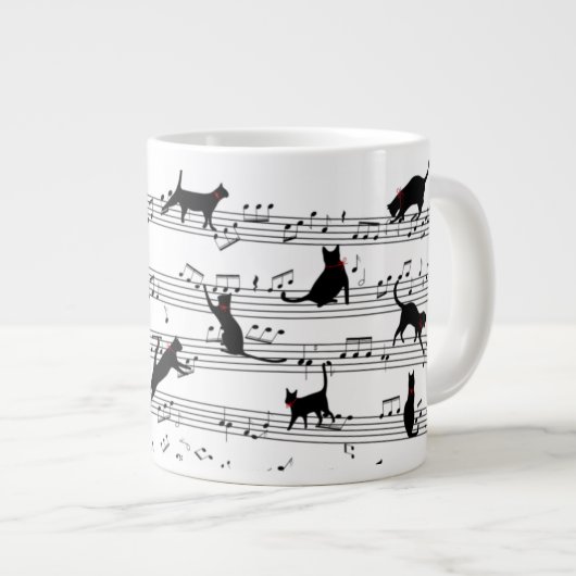 Cat Playing Note Music, Cat Music, Black Cat Gift Jumbo-Tasse (Vorderseite Rechts)