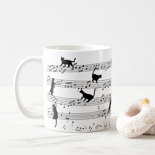 Cat Playing Note Music, Cat Music, Black Cat Gift Kaffeetasse (Mit Donut)