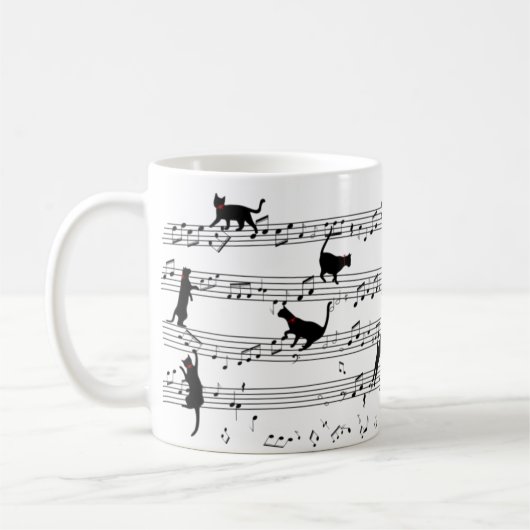 Cat Playing Note Music, Cat Music, Black Cat Gift Kaffeetasse (Links)