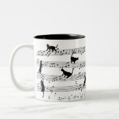 Cat Playing Note Music, Cat Music, Black Cat Gift Zweifarbige Tasse (Links)
