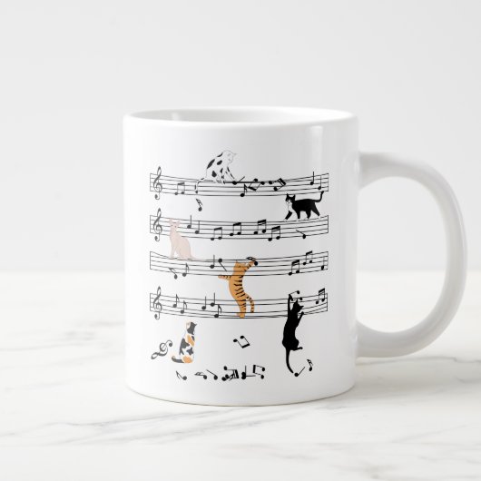 Cat Playing Note Music, Naughty Cat Gift, Niedlich Jumbo-Tasse (Rechts)