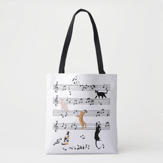 Cat Playing Note Music, Naughty Cat Gift, Niedlich Tasche (Vorderseite)