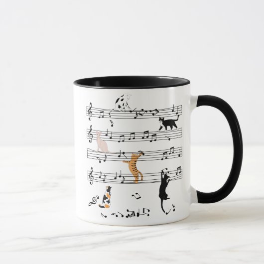 Cat Playing Note Music, Naughty Cat Gift, Niedlich Tasse (Rechts)