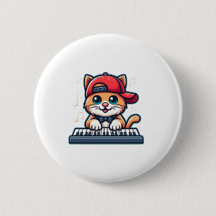 Cat Playing Piano Design für Musik und Katzen Lieb Button