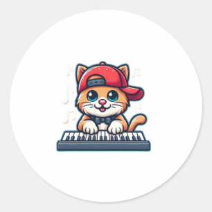 Cat Playing Piano Design für Musik und Katzen Lieb Runder Aufkleber