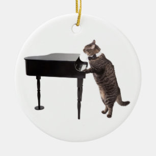 Cat Playing Piano Keramik Ornament