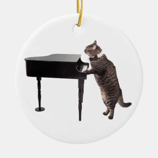 Cat Playing Piano Keramik Ornament (Vorne)