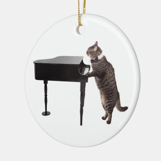 Cat Playing Piano Keramik Ornament (Links)