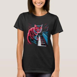 Cat Playing Piano Musik Lover Funny T-Shirt