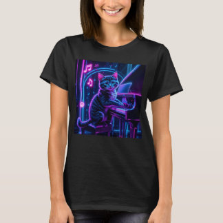 Cat Playing Piano Musik Lover Funny T-Shirt