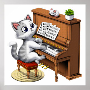 Cat Playing Piano Poster