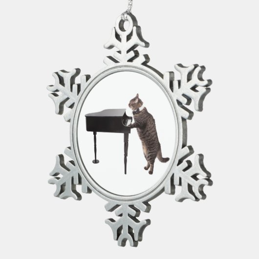 Cat Playing Piano Schneeflocken Zinn-Ornament (Rechts)