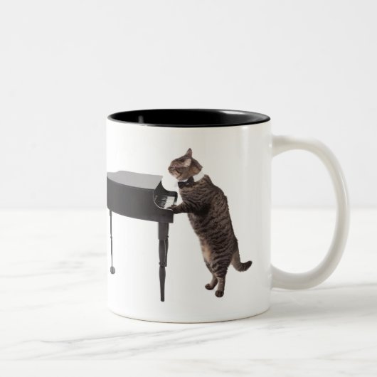 Cat Playing Piano Zweifarbige Tasse (Rechts)