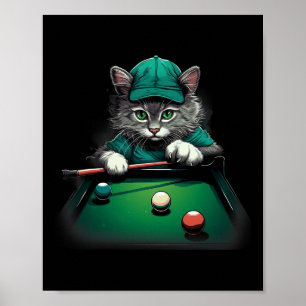 Cat Playing Pool Billard Coole Funny Cats Poster