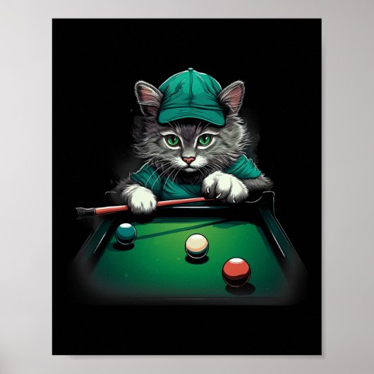 Cat Playing Pool Billard Coole Funny Cats Poster (Vorne)
