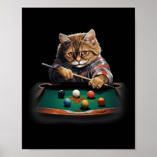 Cat Playing Pool Billard Coole Funny Cats Poster
