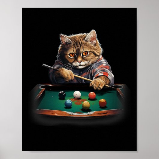 Cat Playing Pool Billard Coole Funny Cats Poster (Vorne)