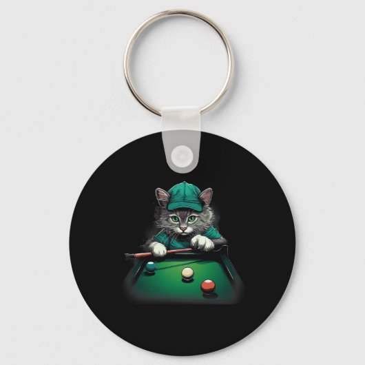 Cat Playing Pool Billard Coole Funny Cats Schlüsselanhänger (Vorderseite)