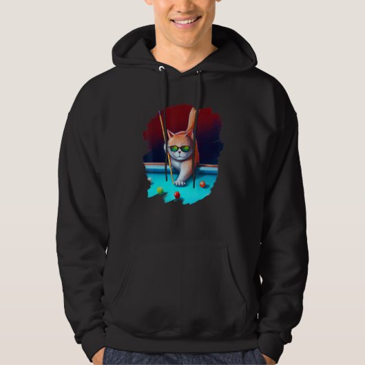 Cat Playing Pool Billiards in Lounge Cool Cats 1 Hoodie (Vorderseite)